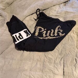 PINK Black Leopard Logo Sweatpants